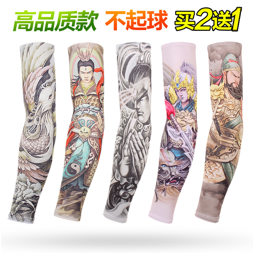 热销67件买三送一奔袭高品质冰丝纹身刺青袖套夏季防晒护臂关羽花臂骑行钓鱼手臂套