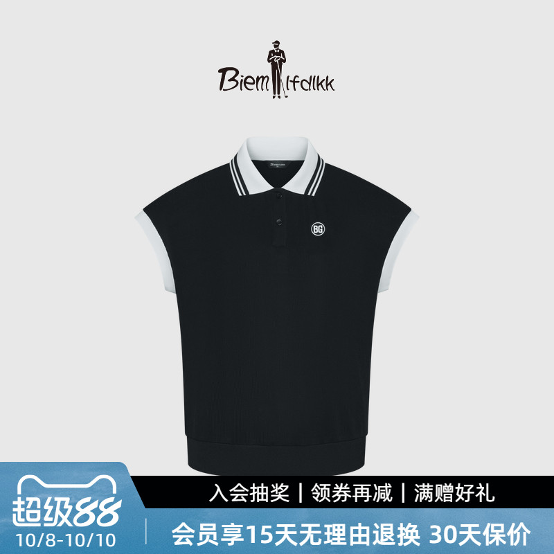 【醋酸针织面料】比音勒芬夏季女士学院风撞色翻领短袖polo衫上衣