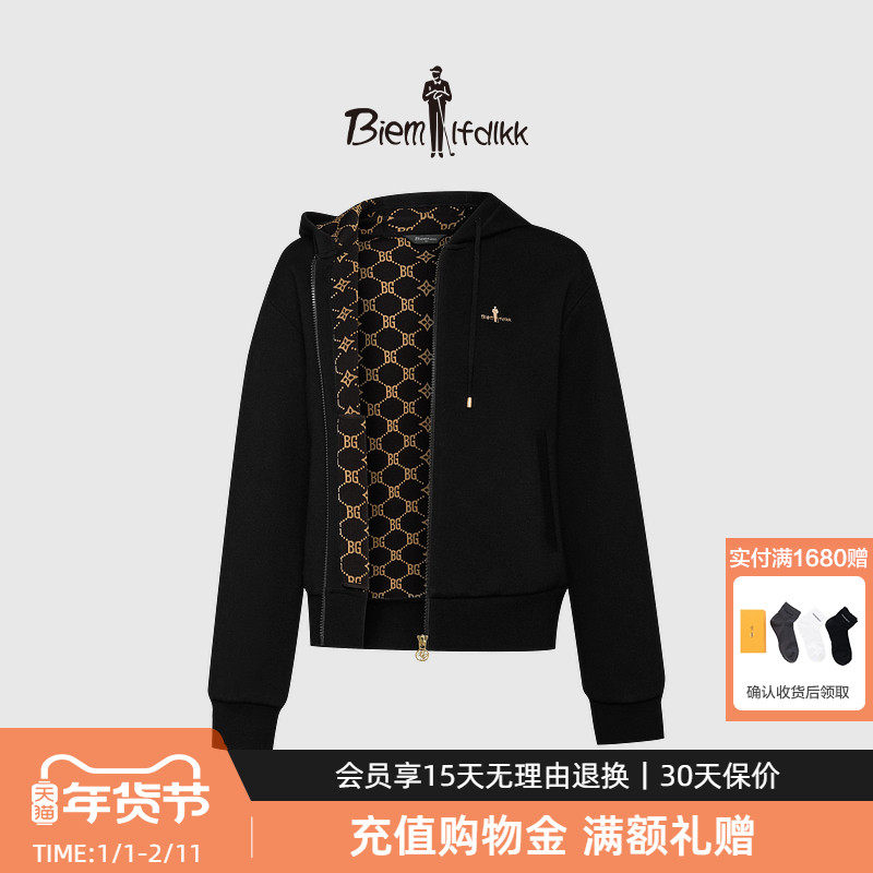 【双面羊毛】比音勒芬秋季女士休闲菱格老花抽绳连帽针织夹克外套,女装/女士精品,短外套,淘宝优惠券,粉丝福利购,淘宝优惠卷