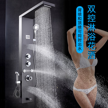 枪灰色数显淋浴屏花洒套装增压沐雨室全铜家卫黑柱喷头器智能恒温