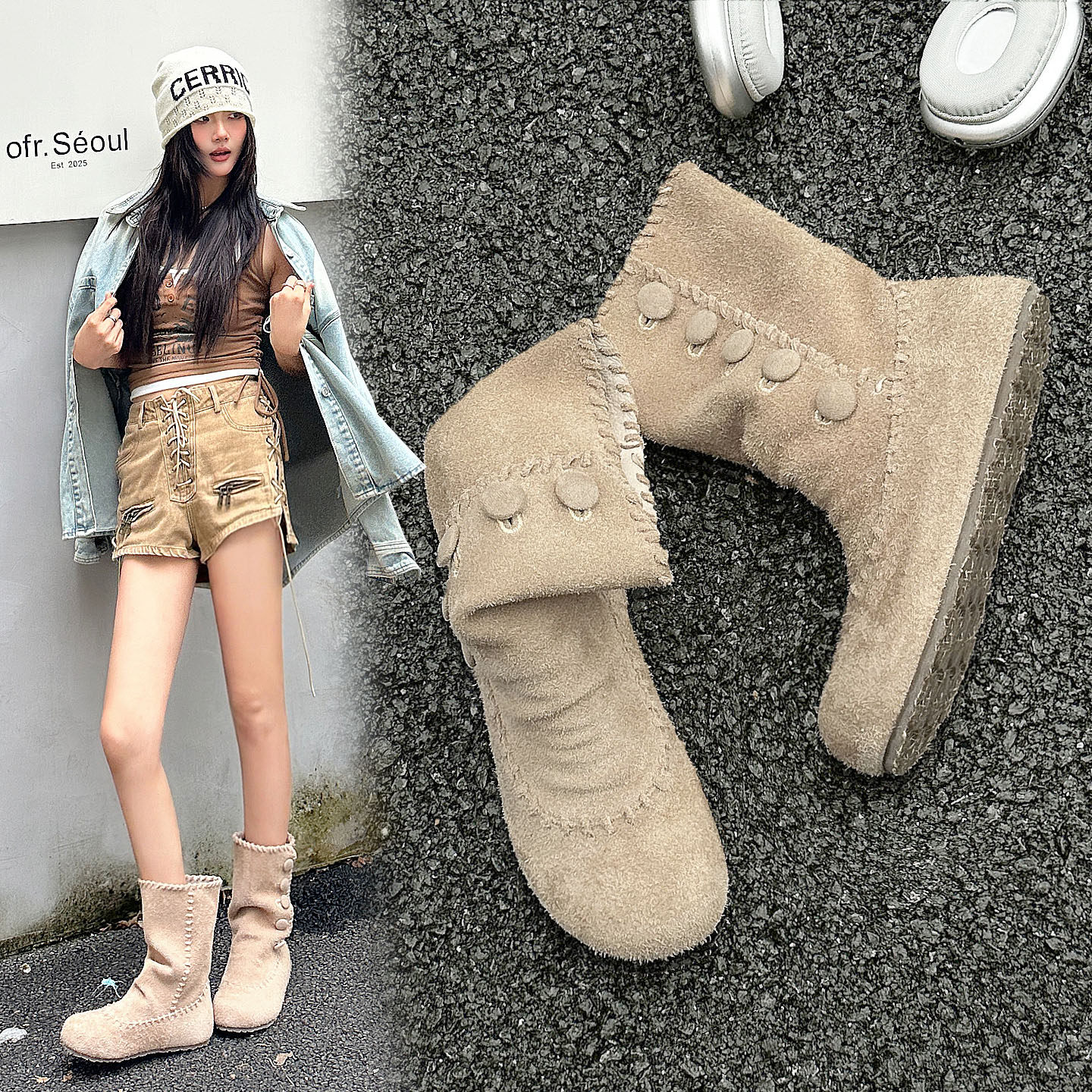 绒面马丁靴女款2025新款秋季真皮平底短靴草原旅游靴子女夏沙漠靴