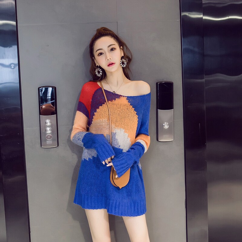 菲儿家欧美2019秋装韩版性感大圆领露肩针织长袖修身显瘦连衣裙女|ruв категории Нижнее белье, пижама/домашнего костюм - от Buy2taobao.com для оказания профессиональной услуги покупки агента Taobao