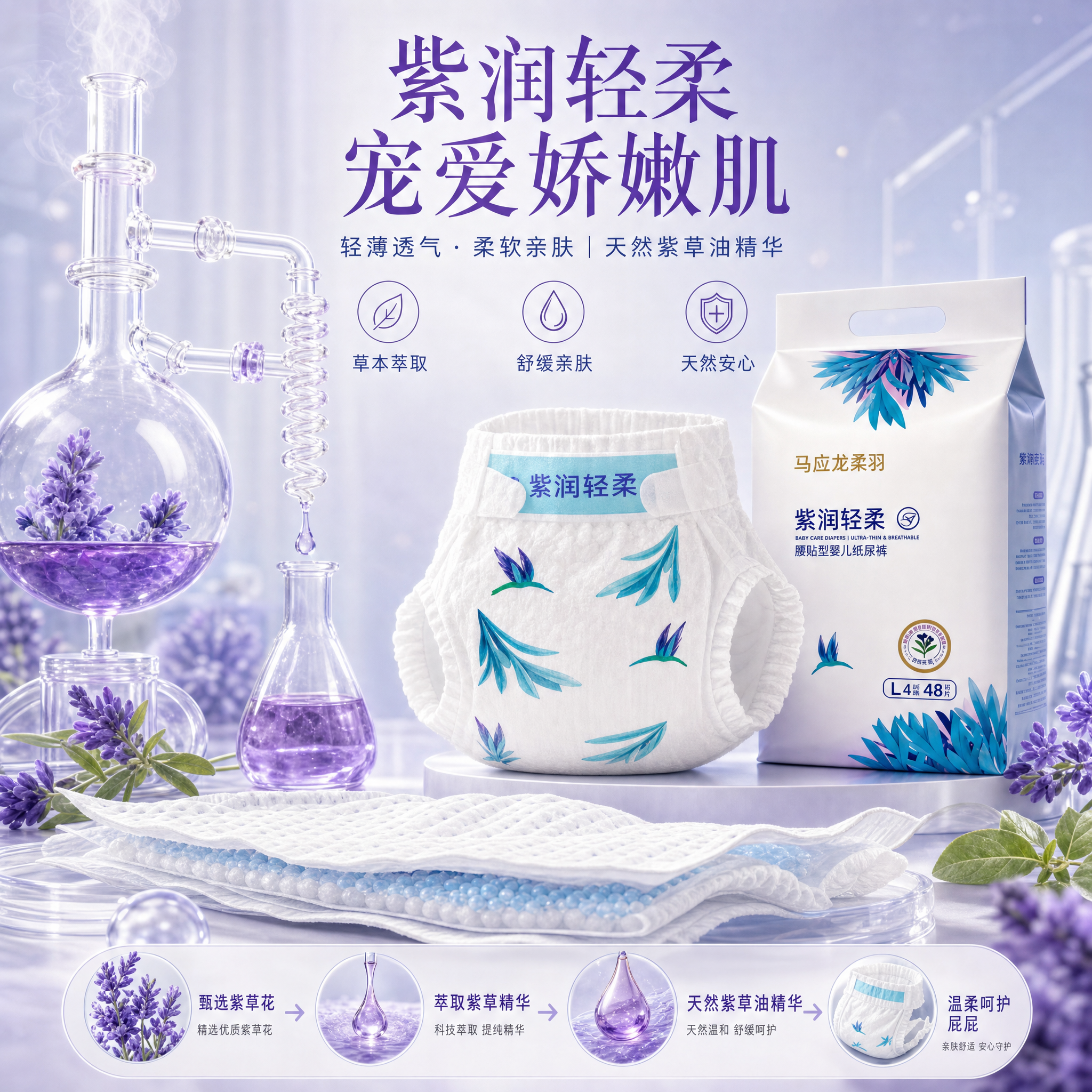 马应龙护理紫润纸尿裤拉拉裤双倍透气智能防漏锁水不反渗