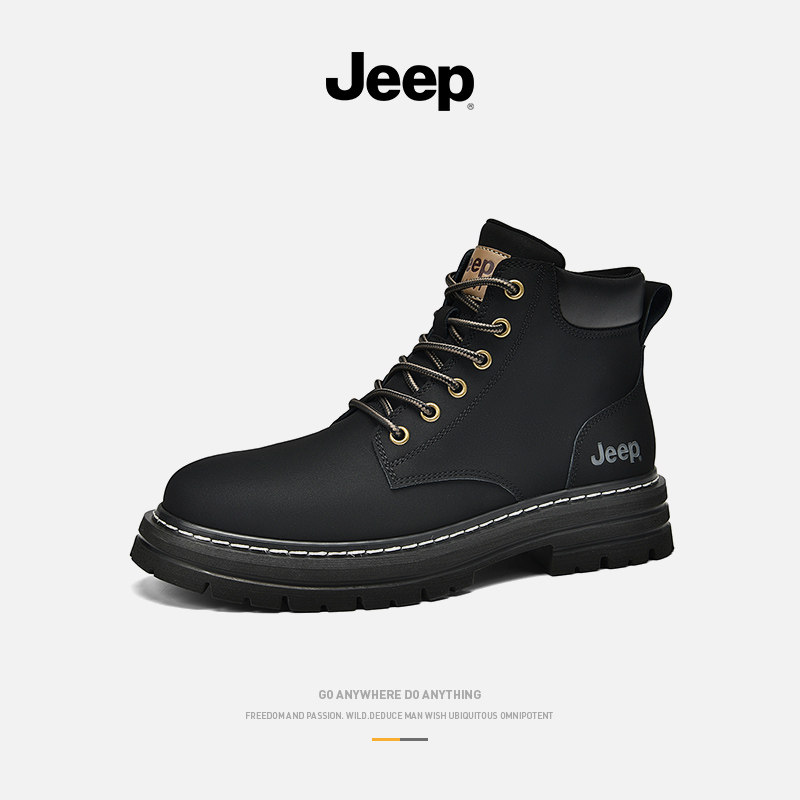 JEEP JEEP AUTUMN MARTIN BOOTS MENS HIGH-TOP MENS BOOTS THICK-SOLED MID-TOP BLACK BRITISH LEATHER CARGO BOOTS