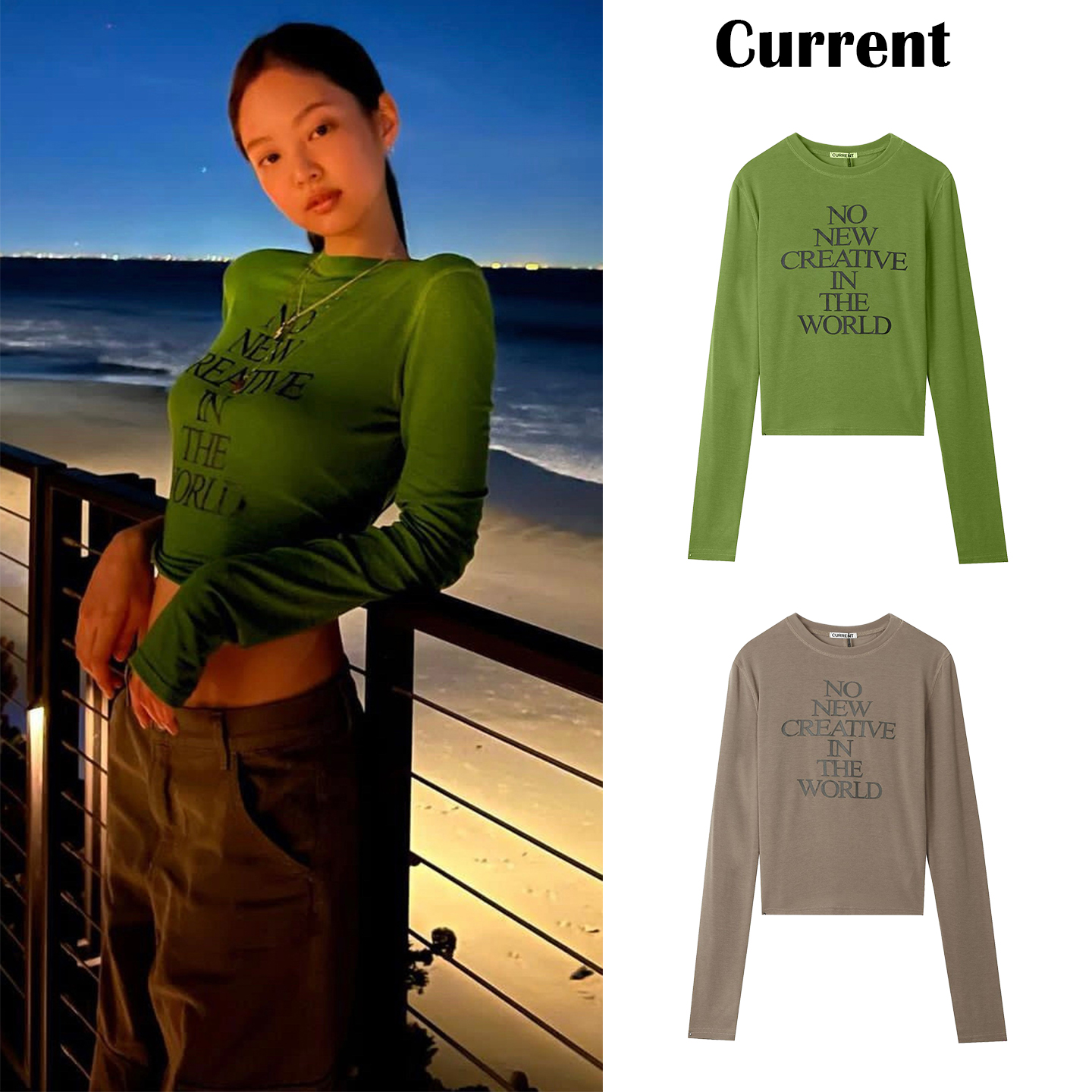【现货】韩国 Current 金智妮jennie同款辣妹修身圆领长袖T恤女秋