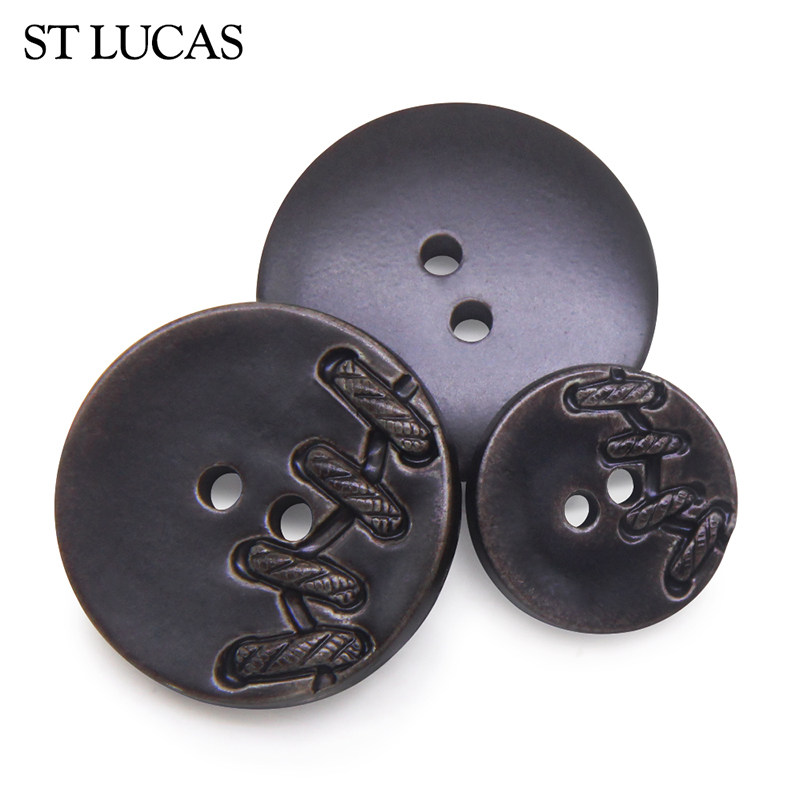 树脂纽扣两眼复古咖啡色大衣风衣装饰钮扣绳纹路时装外套圆形扣子