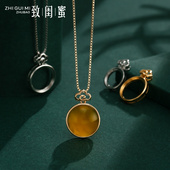 日韩简约吊坠空托男女圆形18K金项坠托镶嵌蜜蜡翡翠吊坠托10 15mm