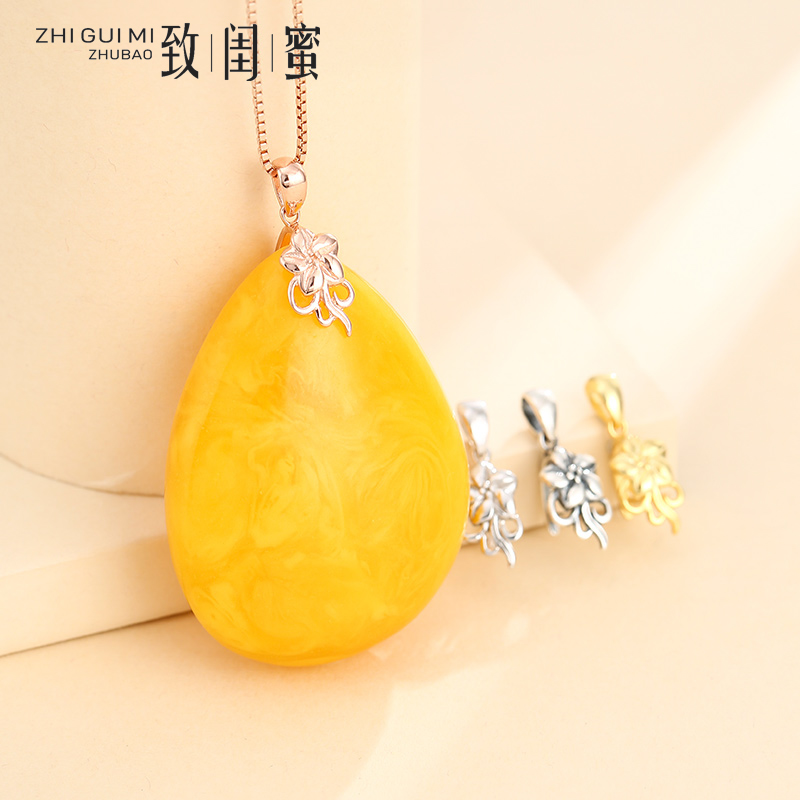 925纯银吊坠扣头夹扣diy配件简约日韩玉石水晶夹扣银扣头吊坠扣女