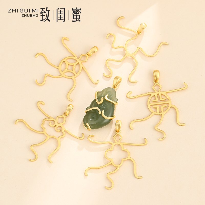 s925纯银吊坠空托项链古法金万能