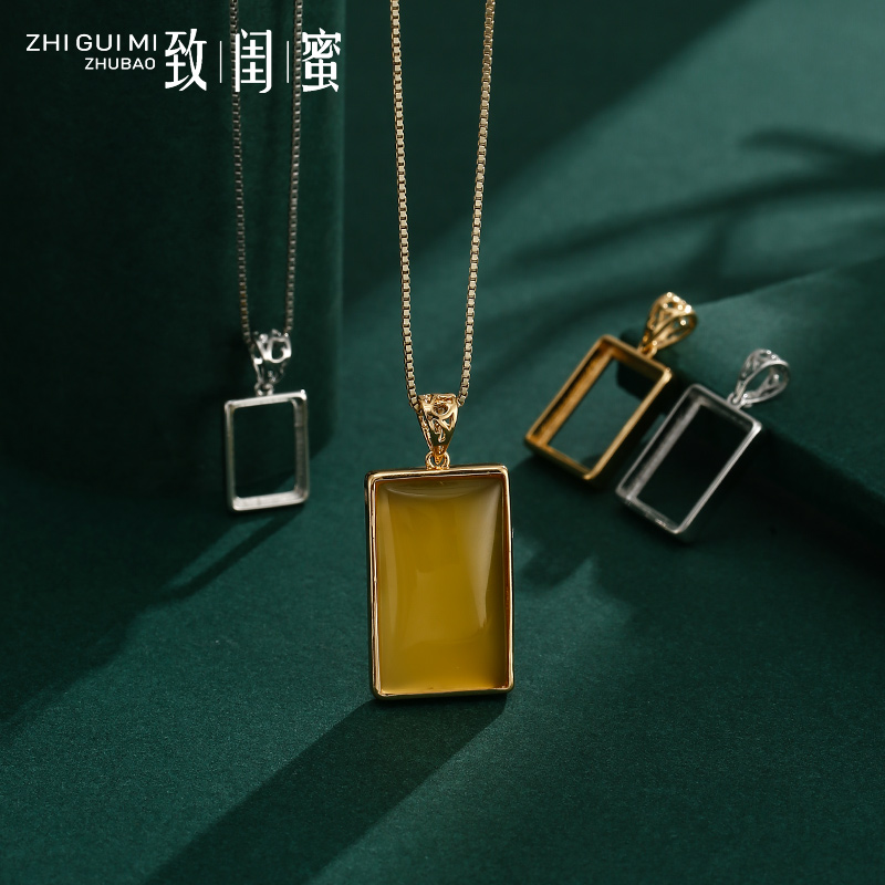 致闺蜜男女黄金方形吊坠空托日韩