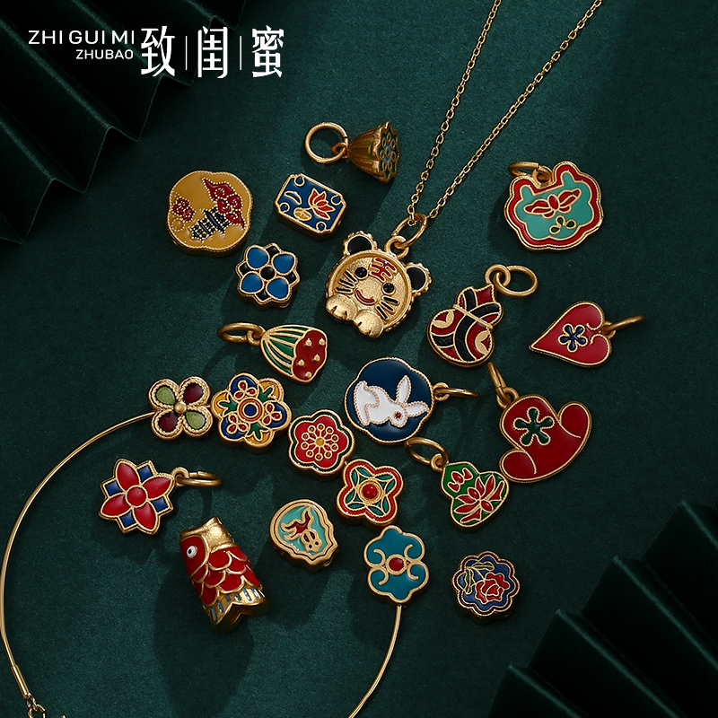老金烧蓝转运珠致闺蜜沙金配件