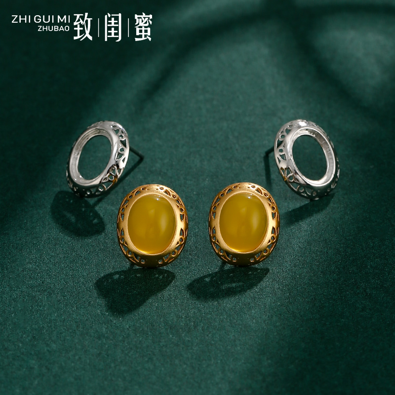 致闺蜜复古女18K金工艺耳钉空托