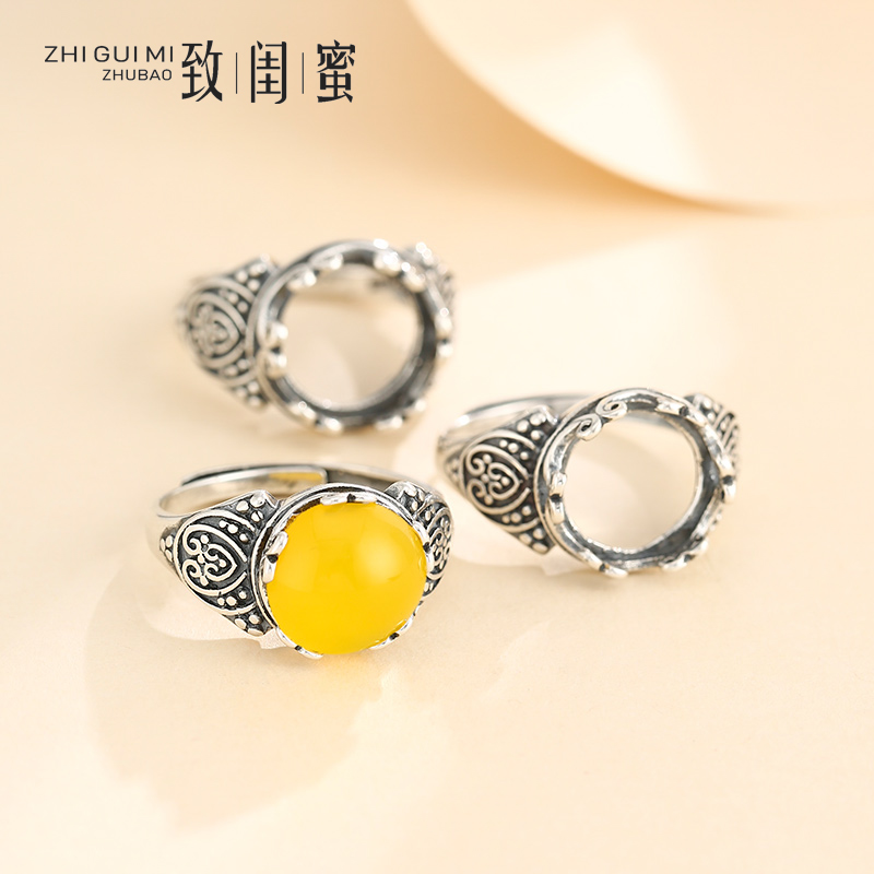 戒指空托致闺蜜925纯银琥珀戒托