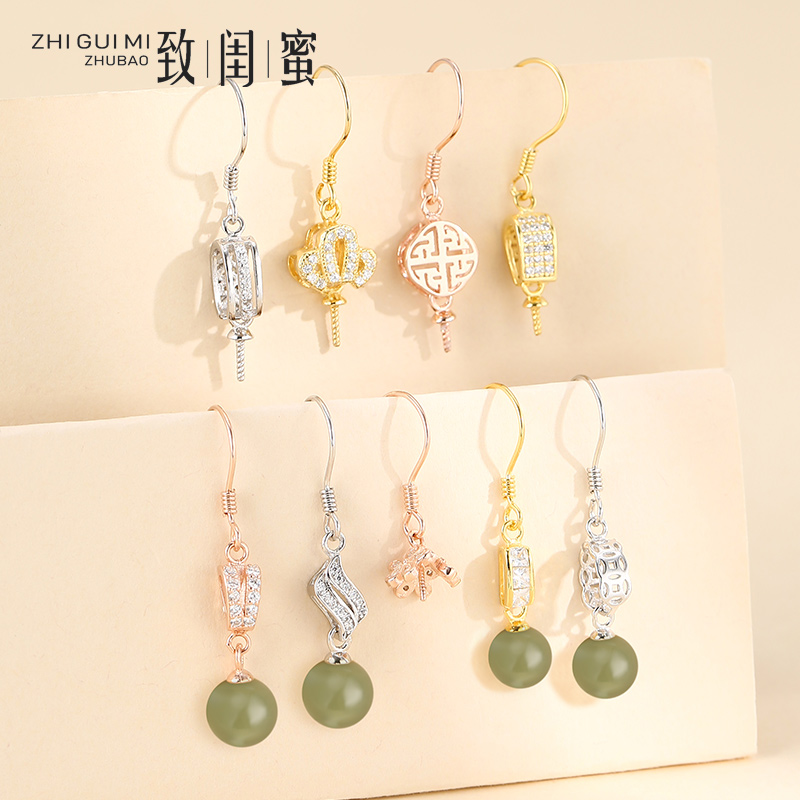 diy纯银配件日韩空托珍珠耳环