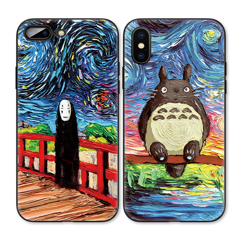 恶搞梵高宫崎骏无脸男龙猫适用iPhoneXS Max手机壳X苹果XR/8p/7/6