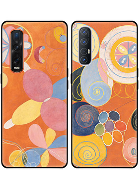 抽象几何北欧艺术橙色女款适用OPPO FindX2 Pro/Reno3/K5软手机壳