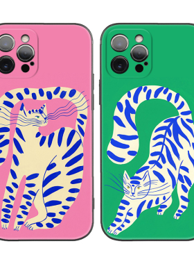 马蒂斯风条纹猫咪个性油画适用iPhone XS Max苹果17promax全包16软壳15防摔14pro手机壳678plus
