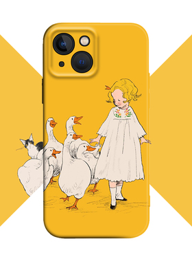 美式复古可爱黄色大鹅女孩菲林手机壳适用iPhone XS Max苹果17全包16软壳15pro/14防摔678plus