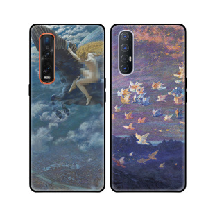 北欧艺术油画浪漫天空飞鸟适用OPPO FindX2 Pro/Reno3/K5软手机壳