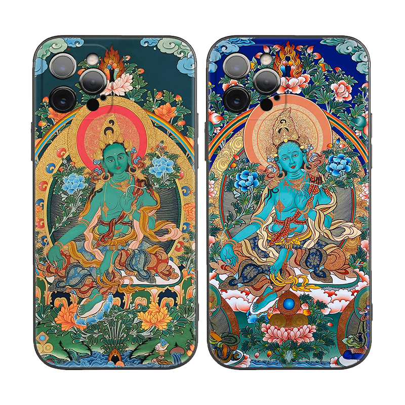 绿度母唐卡中国风观音菩萨慈悲化身适用iPhone16Pro软壳15promax/14plus苹果13mini手机壳12/11