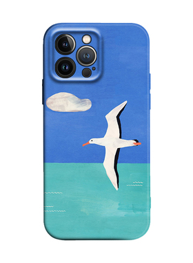 蓝天白云信天翁极简手绘插画适用iPhone17Promax防摔16pro软壳15/14plus苹果13mini手机壳12/11