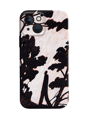 ins冷淡风黑色树影小众插画适用iPhone XS Max苹果17/16Promax菲林手机壳15/14pro防摔678plus