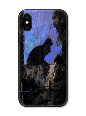 魔幻艺术黑色猫咪小猫插画适用iPhone XS Max苹果14pro手机壳678p