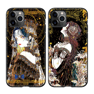 日韩华丽公主少女暗黑插画适用iPhone11Pro MAX手机壳苹果11软壳