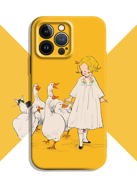 美式复古可爱黄色大鹅女孩菲林手机壳适用iPhone17Promax全包16pro防摔15/14plus苹果13mini软壳12/11