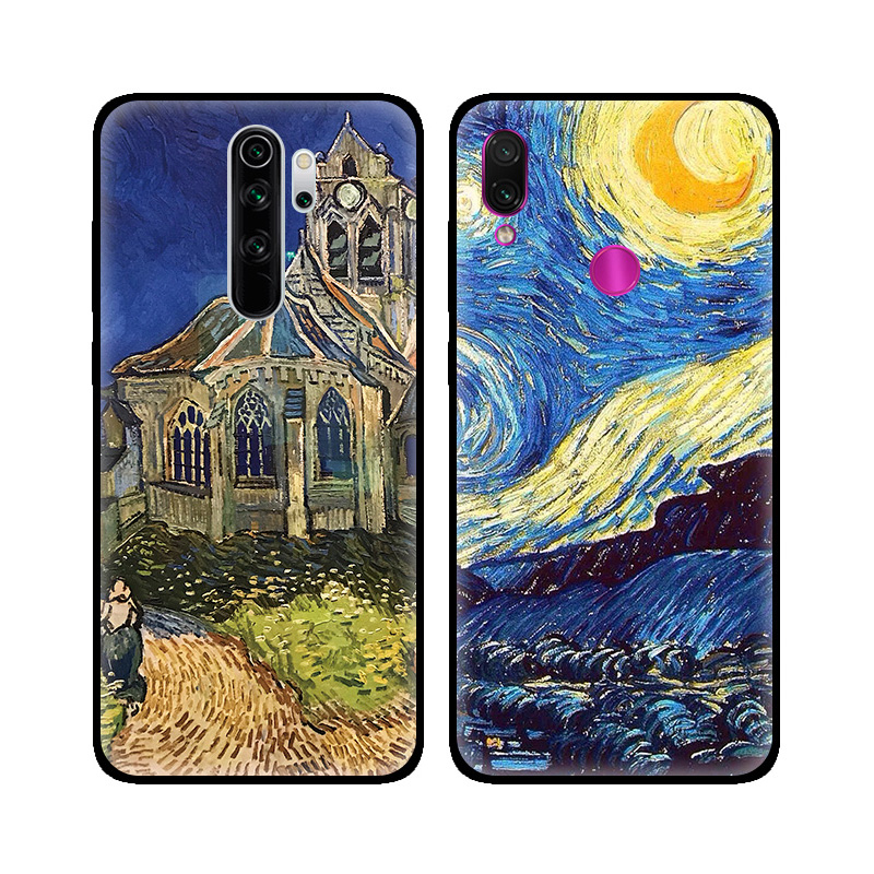 文艺复古梵高星空教堂油画适用小米红米note8手机壳note7 Pro软壳