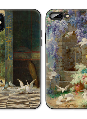 超美文艺鸽子复古油画美术生适用iPhone XS Max苹果X/XR/678p软壳