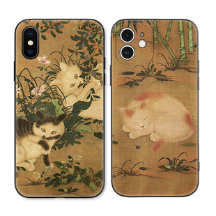15苹果XR软壳678plus Max手机壳16pro 朱瞻基猫咪故宫国画中国风适用iPhone