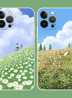 文艺小清新春日花海少女适用iPhone XS Max苹果17/16Promax软壳15/14pro手机壳678plus