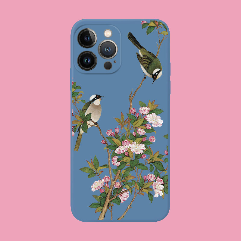 中国风黄莺鸟海棠花工笔画花鸟适用iPhone17promax防摔16pro软壳15/14plus苹果13mini手机壳12全包11
