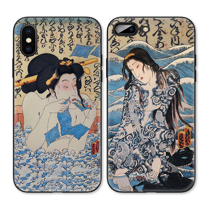 日本浮世绘纹身美女艺术SE适用iPhoneXS Max手机壳X苹果XR/8p/7/6