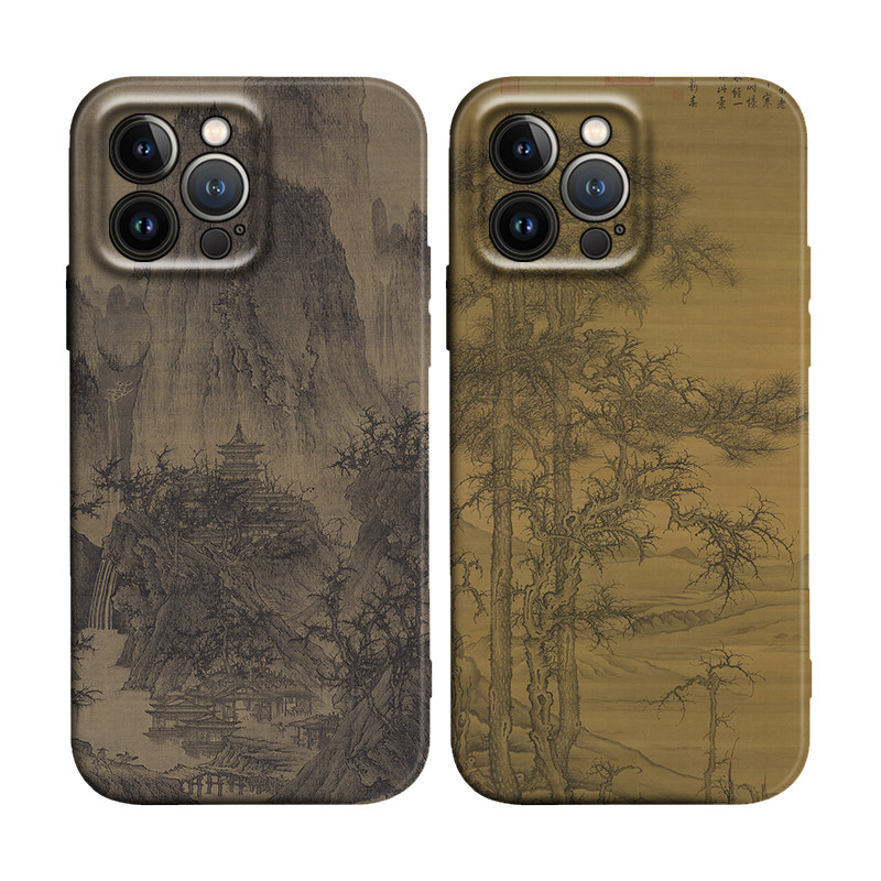 中国风国画李成晴峦萧寺图国潮适用iPhone16Pro软壳15promax/14plus苹果13mini手机壳12/11
