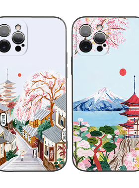 环球旅行日本京都富士山风景插画小众适用iPhone16Pro防摔17promax软壳15/14plus苹果13mini手机壳12/11