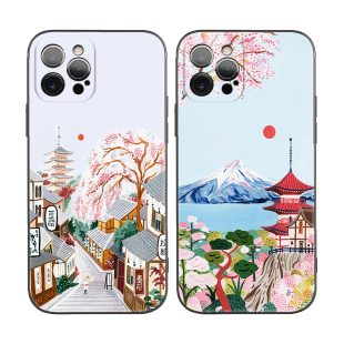 环球旅行日本京都富士山风景插画小众适用iPhone16Pro防摔17promax软壳15/14plus苹果13mini手机壳12/11