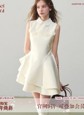 SunsetPark日落公园 芭蕾少女无袖圆领手工花公主蓬蓬裙花苞裙