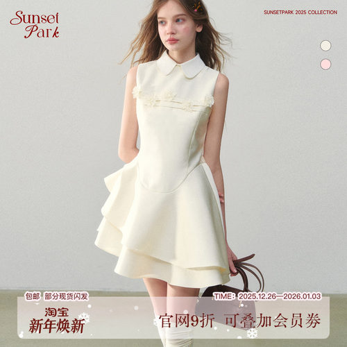 SunsetPark日落公园 芭蕾少女无袖圆领手工花公主蓬蓬裙花苞裙