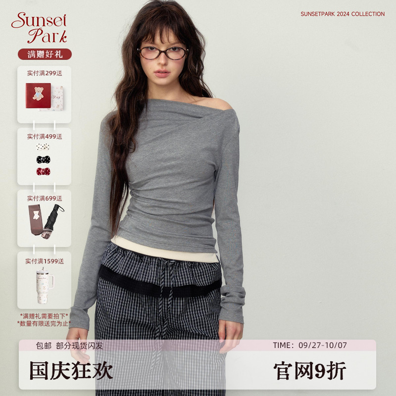 SunsetPark斜肩长袖早春新款