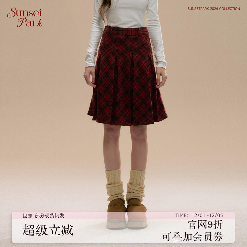SunsetPark圣诞红百褶裙