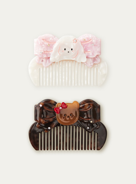SunsetPark Gift/日落公园 醋酸小熊/小狗彩钻复古少女蝴蝶结梳子