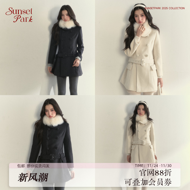 千金日常真毛领双排扣大衣