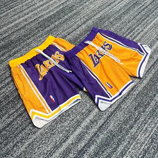 美式双层四分短裤男士湖人詹姆斯运动训练裤大网眼刺绣标篮球裤女
