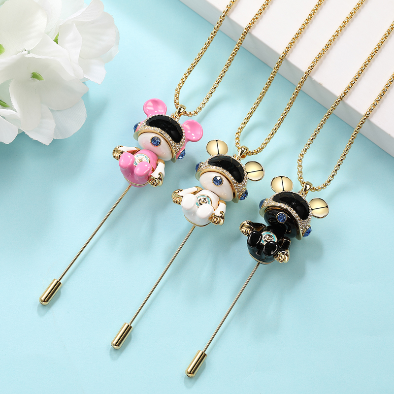 星际熊毛衣链优雅水钻项链吊坠配饰气质百搭女士胸针项饰