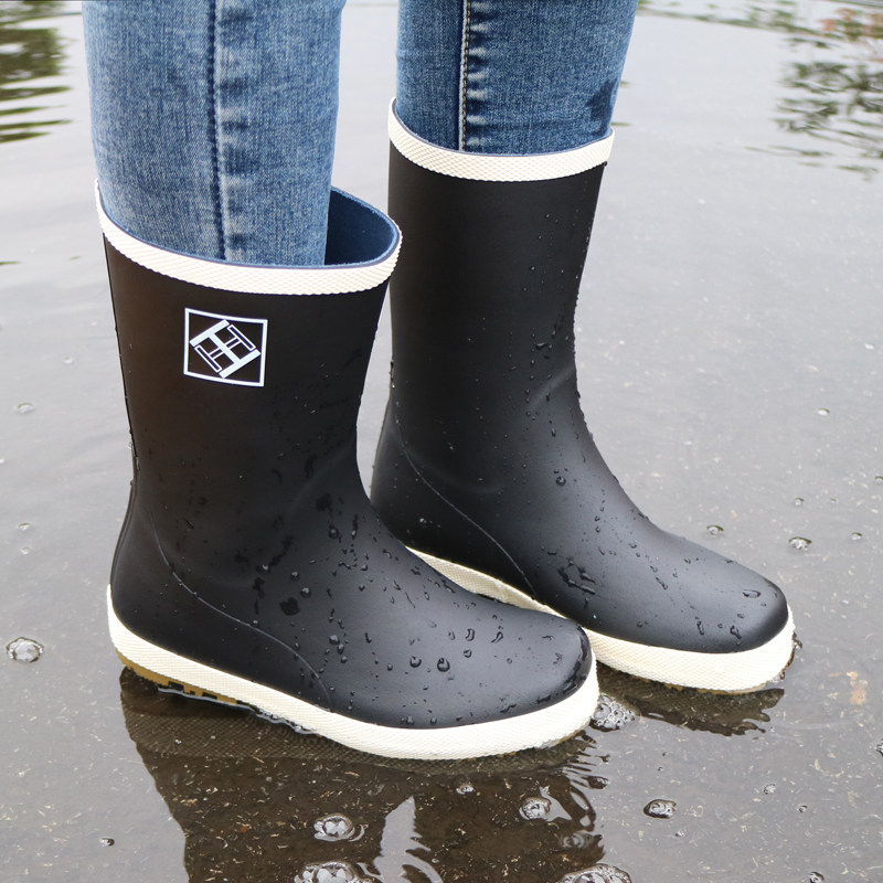 加绒秋冬中筒雨鞋女平底防水鞋防滑外穿雨靴韩国女式水靴加厚胶鞋