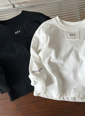 儿童T恤纯棉宽松春秋款长袖男童白色打底衫宝宝上衣女童洋气字母