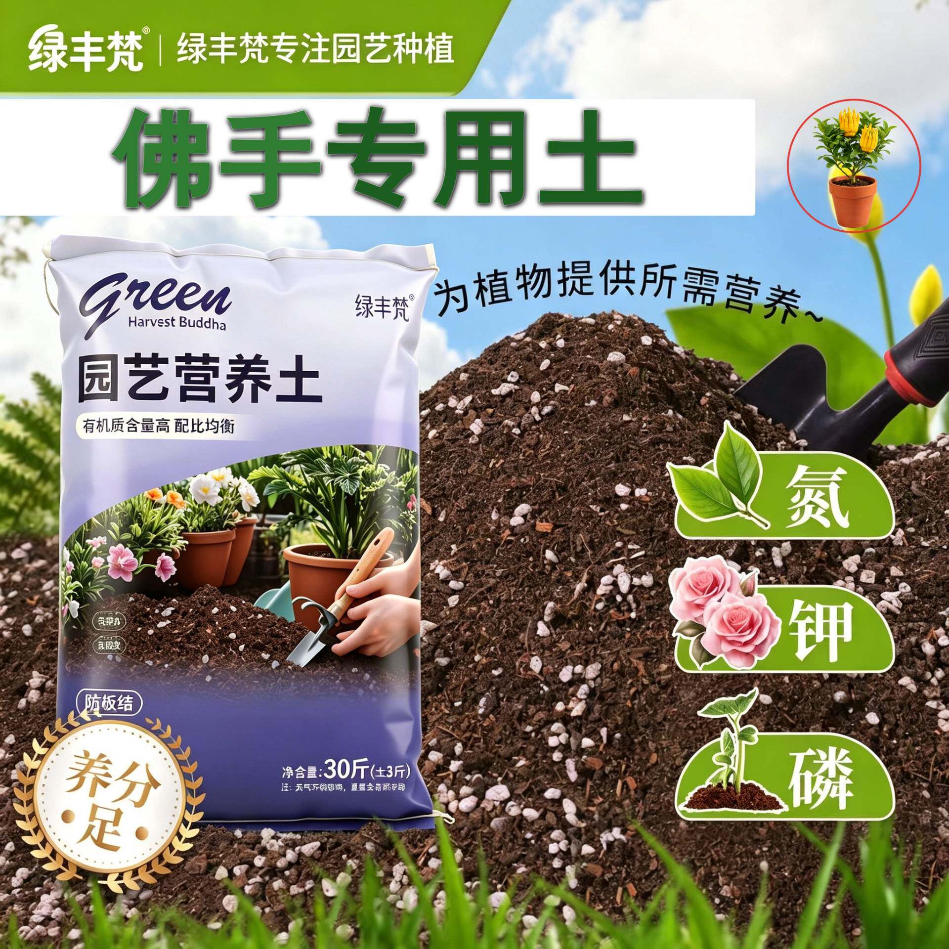 佛手专用营养土加珍珠岩盆景加有机肥优质防徒长观花基质种菜土
