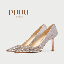 pjjuu女鞋 水晶婚鞋新娘鞋禾秀婚纱两穿礼服鞋小个子高跟鞋成人礼